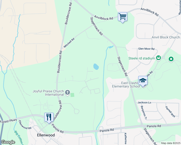 map of restaurants, bars, coffee shops, grocery stores, and more near 3357 Bonnes Court in Ellenwood