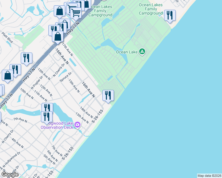 map of restaurants, bars, coffee shops, grocery stores, and more near 1021-E East Sand Dollar Drive in Myrtle Beach