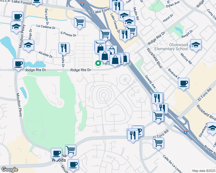 map of restaurants, bars, coffee shops, grocery stores, and more near 2276 Via Mariposa East in Laguna Woods