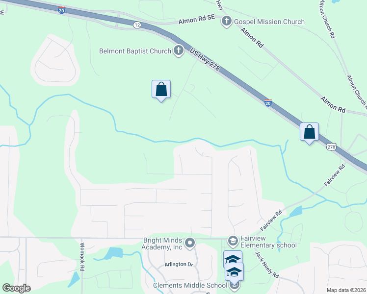 map of restaurants, bars, coffee shops, grocery stores, and more near 280 Fairview Chase Road in Covington