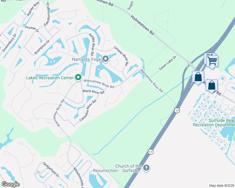 map of restaurants, bars, coffee shops, grocery stores, and more near 613 Waccamaw River Road in Myrtle Beach