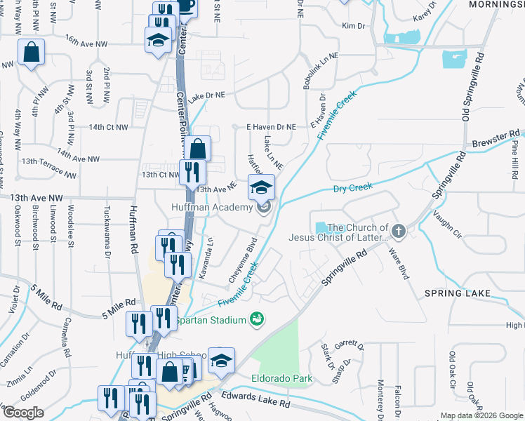 map of restaurants, bars, coffee shops, grocery stores, and more near 1212 Cheyenne Boulevard in Birmingham