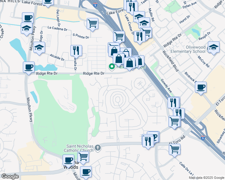 map of restaurants, bars, coffee shops, grocery stores, and more near 2286 Via Puerta in Laguna Woods