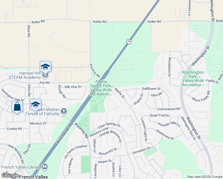 map of restaurants, bars, coffee shops, grocery stores, and more near 34550 Agonis Way in Winchester