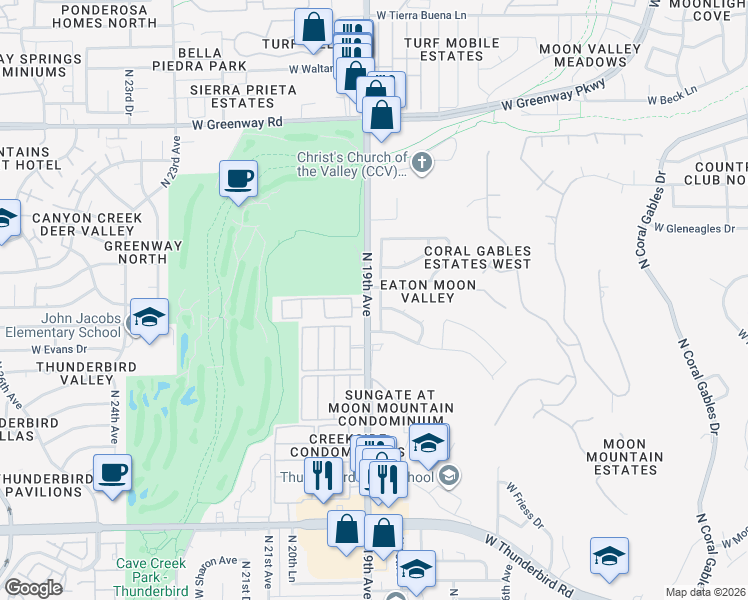 map of restaurants, bars, coffee shops, grocery stores, and more near 14628 North 18th Drive in Phoenix