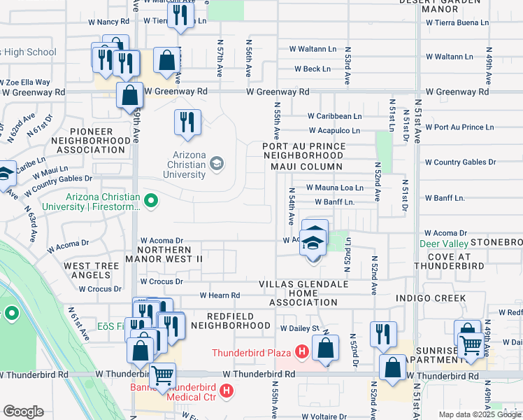 map of restaurants, bars, coffee shops, grocery stores, and more near 5519 West Banff Lane in Glendale
