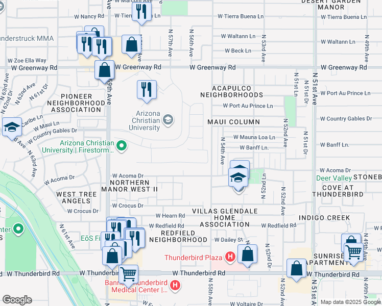 map of restaurants, bars, coffee shops, grocery stores, and more near 5543 West Banff Lane in Glendale