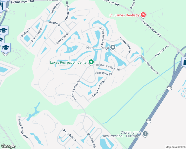 map of restaurants, bars, coffee shops, grocery stores, and more near 293 Wateree River Road in Myrtle Beach