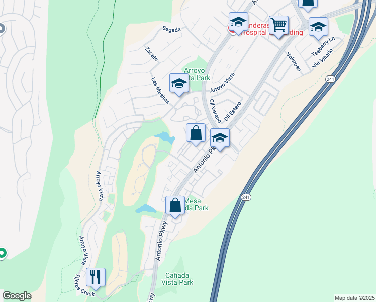 map of restaurants, bars, coffee shops, grocery stores, and more near 34 Vía Alivio in Rancho Santa Margarita