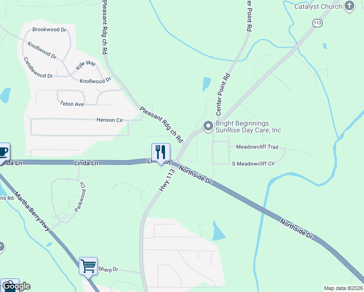 map of restaurants, bars, coffee shops, grocery stores, and more near 0 Pleasant Ridge ch Road in Carrollton