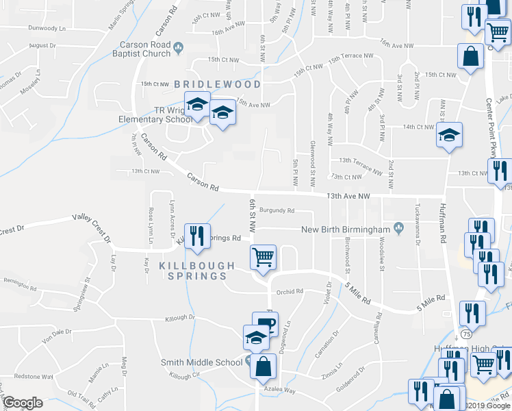 map of restaurants, bars, coffee shops, grocery stores, and more near 457 13th Avenue Northwest in Center Point