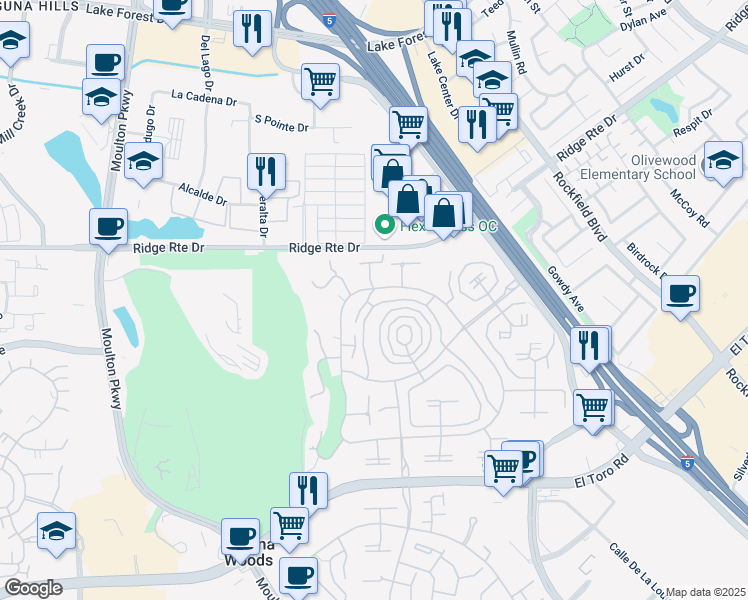 map of restaurants, bars, coffee shops, grocery stores, and more near 2279 Via Mariposa East in Laguna Woods