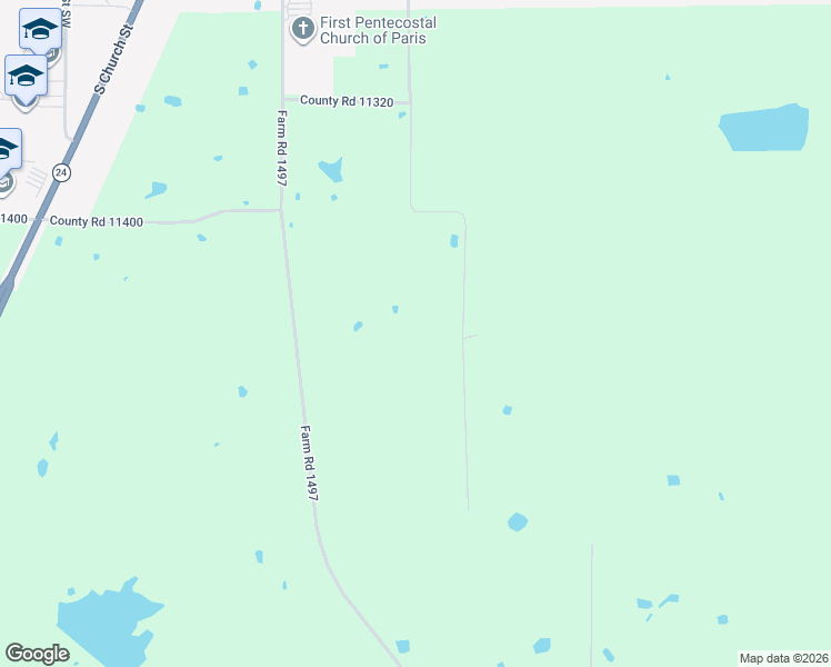 map of restaurants, bars, coffee shops, grocery stores, and more near 3754 County Road 11300 in Paris