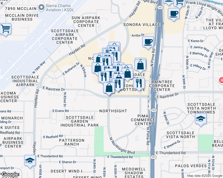 map of restaurants, bars, coffee shops, grocery stores, and more near 14747 North Northsight Boulevard in Scottsdale