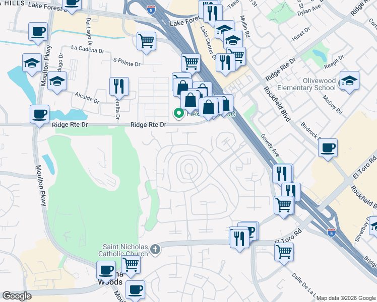 map of restaurants, bars, coffee shops, grocery stores, and more near 2276 Via Mariposa East in Laguna Woods