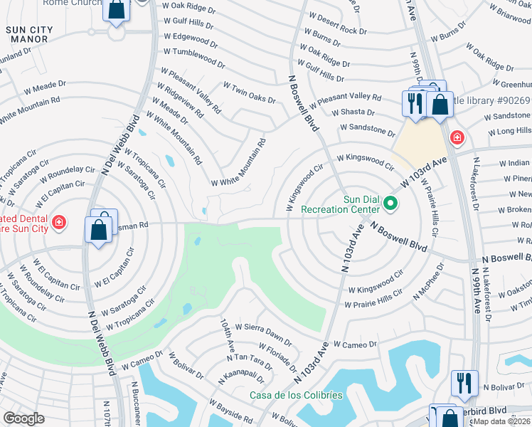 map of restaurants, bars, coffee shops, grocery stores, and more near 10348 West Talisman Road in Sun City
