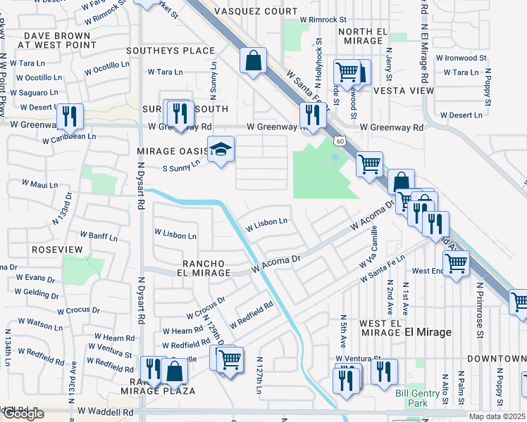 map of restaurants, bars, coffee shops, grocery stores, and more near 12549 West Mauna Loa Lane in El Mirage