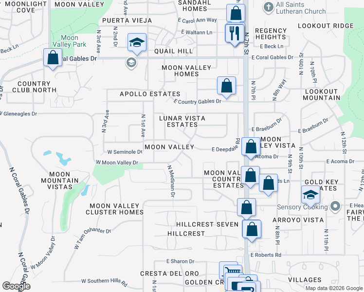 map of restaurants, bars, coffee shops, grocery stores, and more near 50 East Interlacken Drive in Phoenix