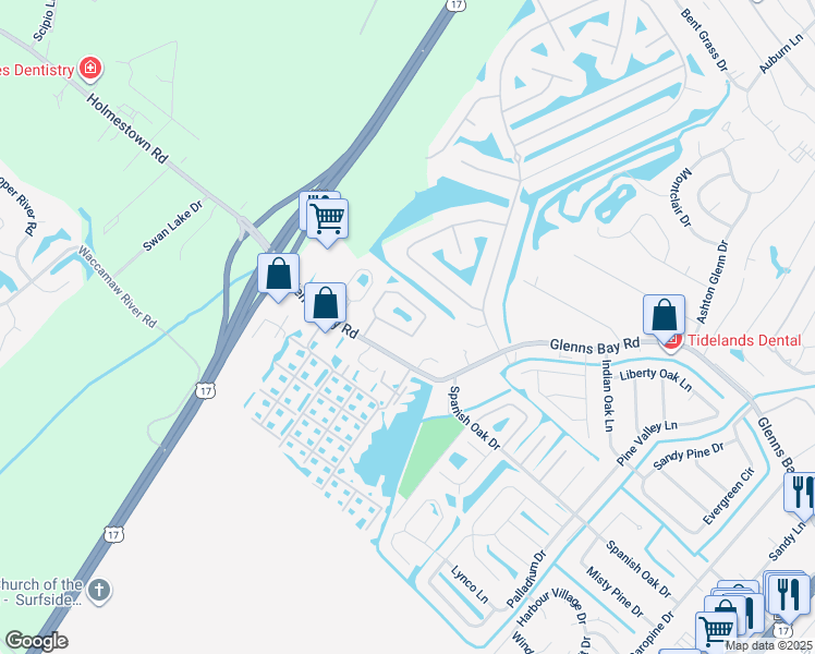 map of restaurants, bars, coffee shops, grocery stores, and more near 8562 Hopkins Circle in Myrtle Beach