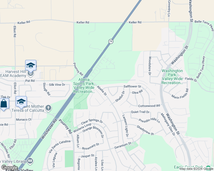map of restaurants, bars, coffee shops, grocery stores, and more near 32302 Safflower Street in Winchester