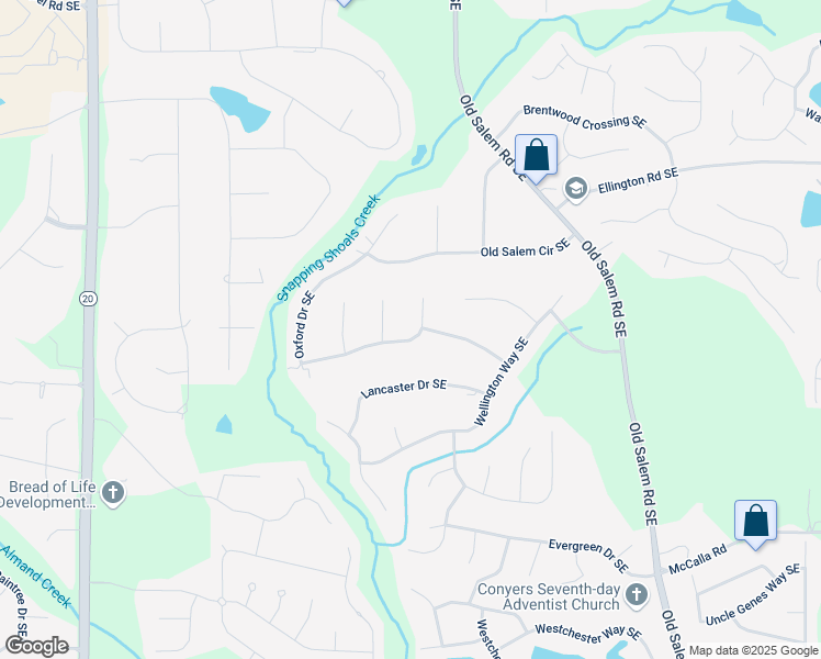 map of restaurants, bars, coffee shops, grocery stores, and more near 1180 Oxford Drive Southeast in Conyers