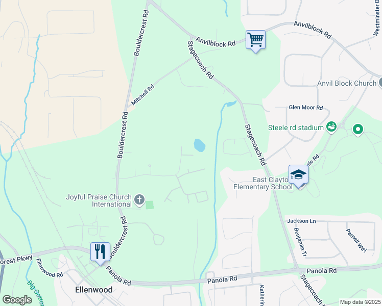 map of restaurants, bars, coffee shops, grocery stores, and more near 3362 Bonnes Court in Ellenwood