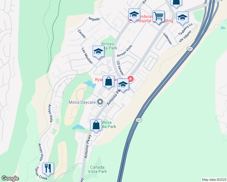 map of restaurants, bars, coffee shops, grocery stores, and more near 2 Vía Contento in Rancho Santa Margarita