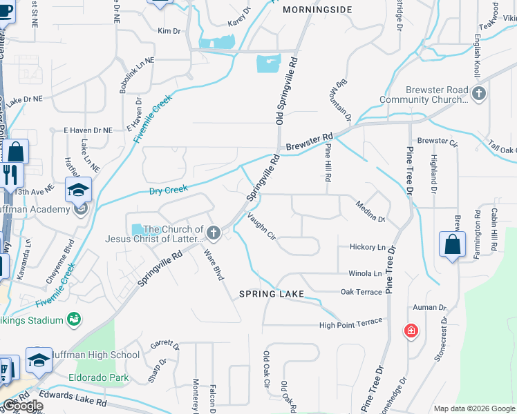 map of restaurants, bars, coffee shops, grocery stores, and more near 1409 Springville Road in Birmingham