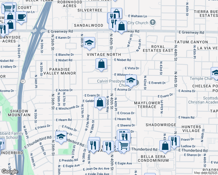 map of restaurants, bars, coffee shops, grocery stores, and more near in Phoenix