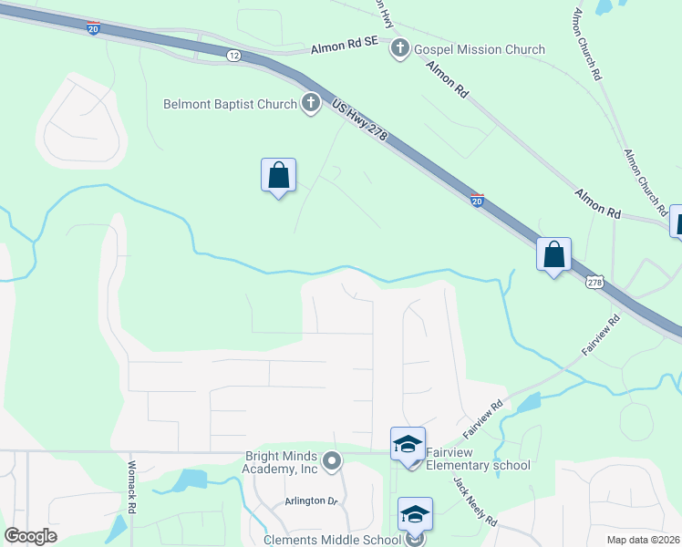 map of restaurants, bars, coffee shops, grocery stores, and more near 280 Fairview Chase Road in Covington