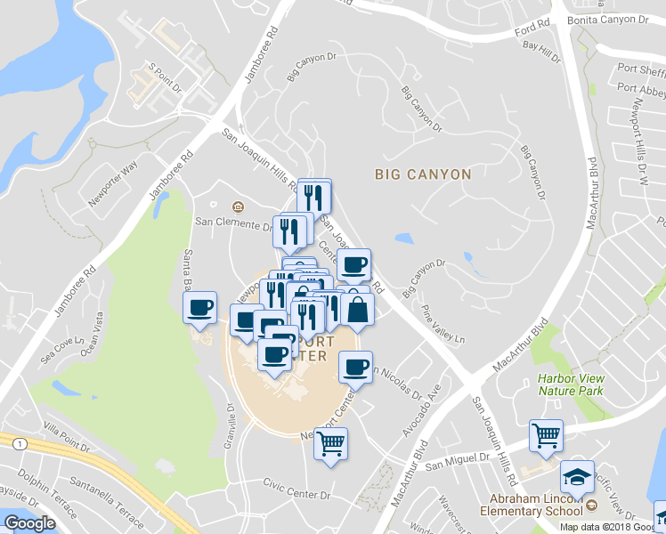 map of restaurants, bars, coffee shops, grocery stores, and more near 630 Newport Center Drive in Newport Beach