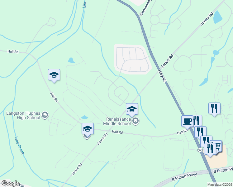 map of restaurants, bars, coffee shops, grocery stores, and more near 5148 Estonian Drive in Fairburn