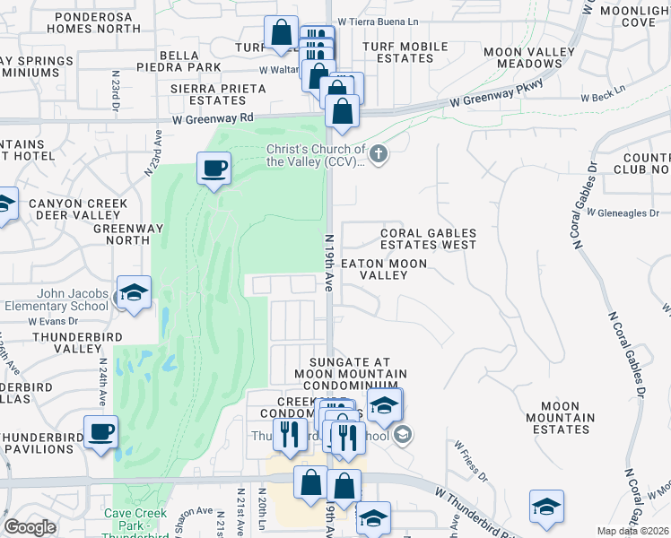 map of restaurants, bars, coffee shops, grocery stores, and more near 14628 North 18th Drive in Phoenix