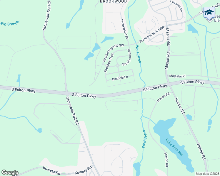 map of restaurants, bars, coffee shops, grocery stores, and more near 5011 Rapahoe Trail in Atlanta