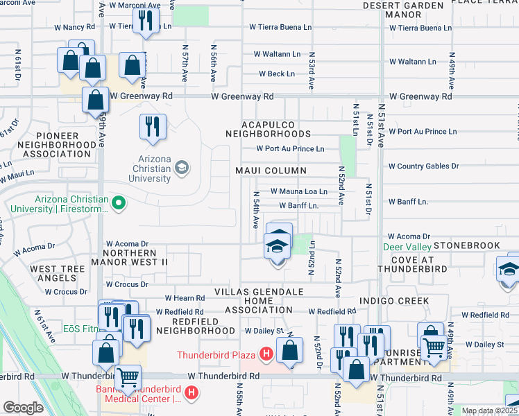 map of restaurants, bars, coffee shops, grocery stores, and more near 5353 West Banff Lane in Glendale