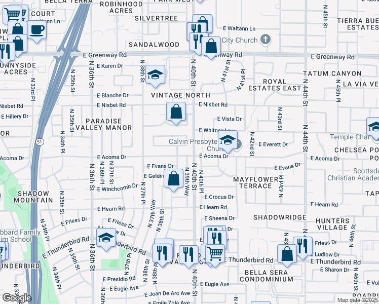 map of restaurants, bars, coffee shops, grocery stores, and more near in Phoenix