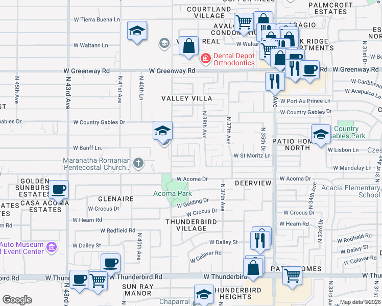 map of restaurants, bars, coffee shops, grocery stores, and more near 14804 North 38th Circle in Phoenix