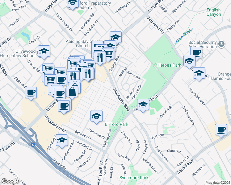 map of restaurants, bars, coffee shops, grocery stores, and more near in Lake Forest