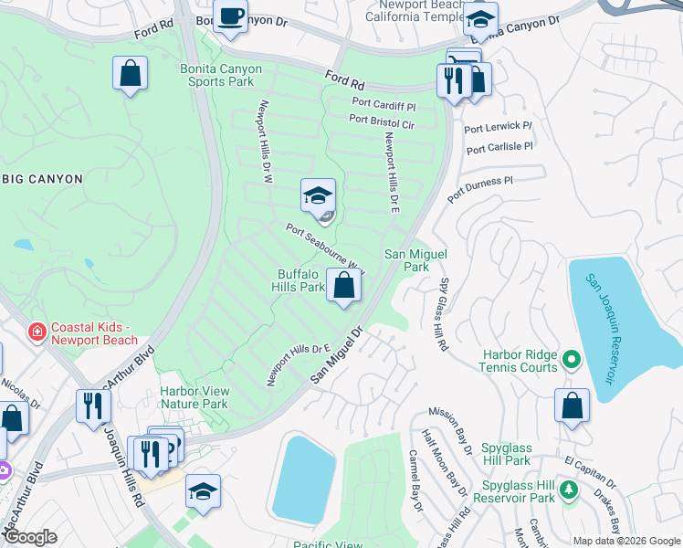 map of restaurants, bars, coffee shops, grocery stores, and more near 1961 Port Seabourne Way in Newport Beach