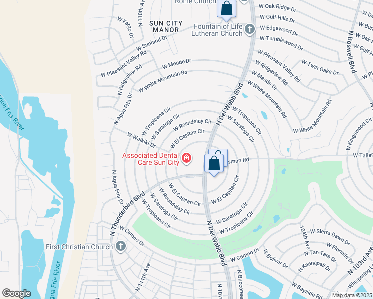 map of restaurants, bars, coffee shops, grocery stores, and more near 10719 West Camelot Circle in Sun City