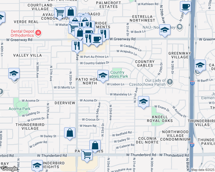 map of restaurants, bars, coffee shops, grocery stores, and more near 3239 West Lisbon Lane in Phoenix