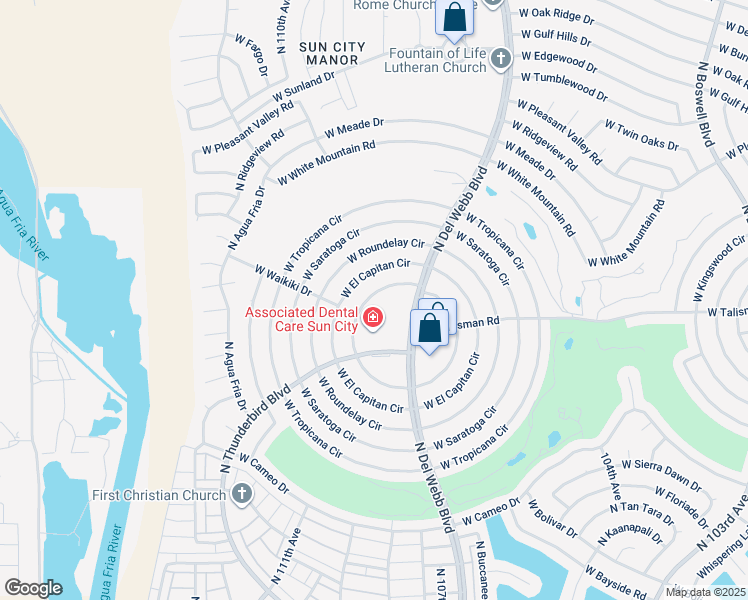 map of restaurants, bars, coffee shops, grocery stores, and more near 10719 West Camelot Circle in Sun City