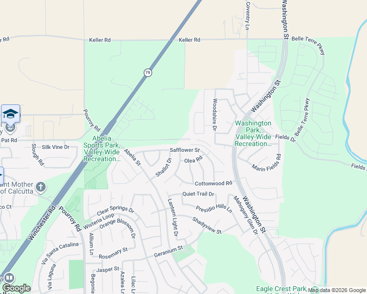 map of restaurants, bars, coffee shops, grocery stores, and more near 32522 Safflower Street in Winchester
