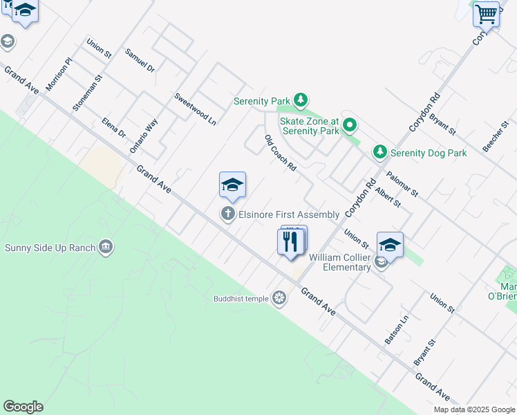 map of restaurants, bars, coffee shops, grocery stores, and more near 32861 Brechtel Street in Lake Elsinore