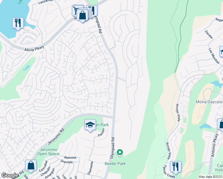 map of restaurants, bars, coffee shops, grocery stores, and more near 23586 Villena in Mission Viejo