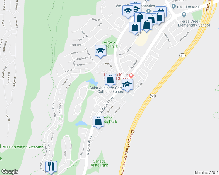 map of restaurants, bars, coffee shops, grocery stores, and more near 12 Vía Alivio in Rancho Santa Margarita