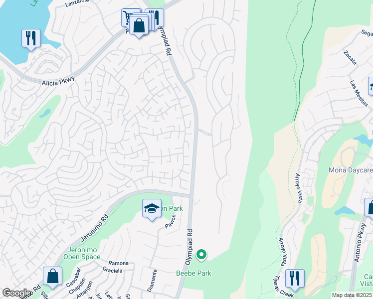 map of restaurants, bars, coffee shops, grocery stores, and more near 23586 Villena in Mission Viejo