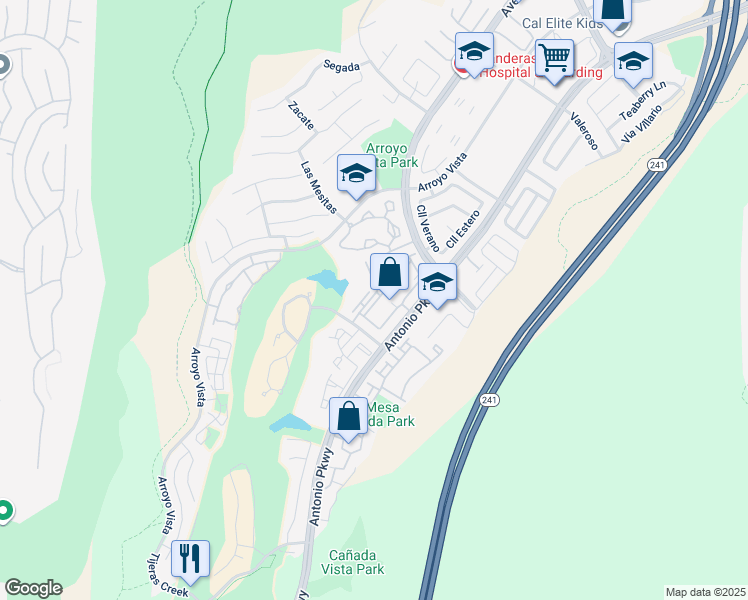 map of restaurants, bars, coffee shops, grocery stores, and more near 34 Vía Alivio in Rancho Santa Margarita