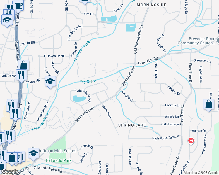 map of restaurants, bars, coffee shops, grocery stores, and more near 1376 Orlando Circle Northeast in Birmingham