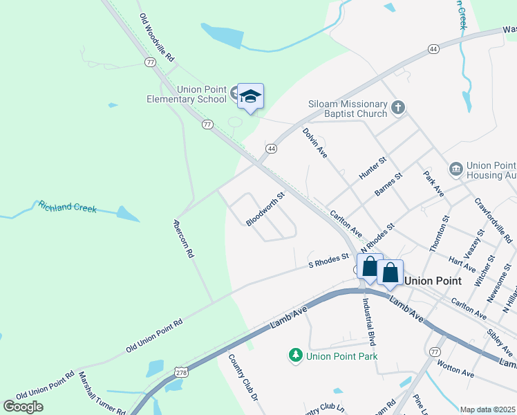 map of restaurants, bars, coffee shops, grocery stores, and more near 1051 Bloodworth Street in Union Point